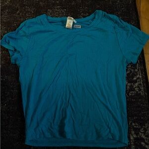 Women's Short Sleeve Ribbed Tee - Teal